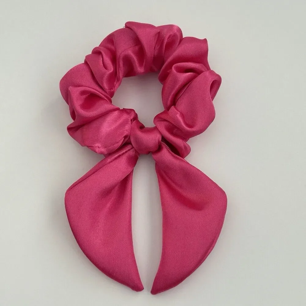 Luxury Hot Pink Satin Bow Scrunchie Handmade – Statement Hair Accessory - Picture 16 of 16